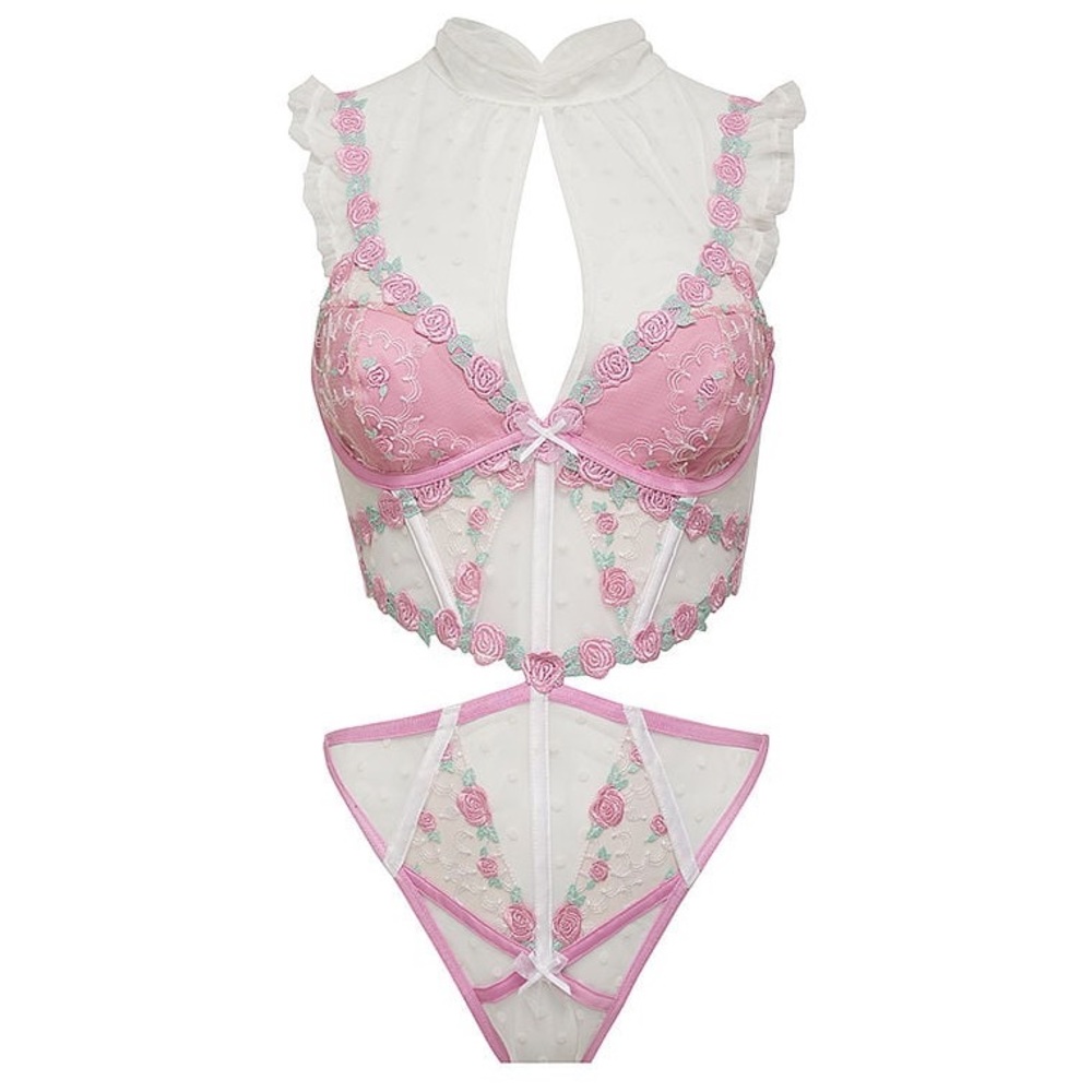 BNWT | For Love & Lemons Pointelle Roses Teddy | size S | pink